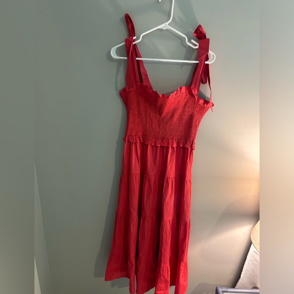 Tuckernuck Red Midi Dress with Shoulder Ties